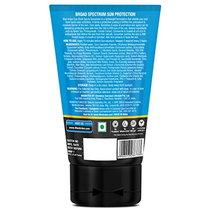 Man Arden Sun Block Sports Sunscreen SPF 50, For All Skin Types, UVA/UVB PA+++, High UVA & UVB Protection Non Greasy And Water Resistant, 100 ml