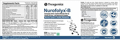 Trexgenics NUROFOLYX-B Choline 250mg, B12 Methylcobalamin Advanced Nervous System (60 Veg Capsules)