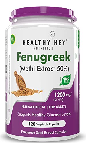 HealthyHey Nutrition Fenugreek Seed Extract Supplement 1200 Veg-Capsule, 120 Count (Pack of 1)