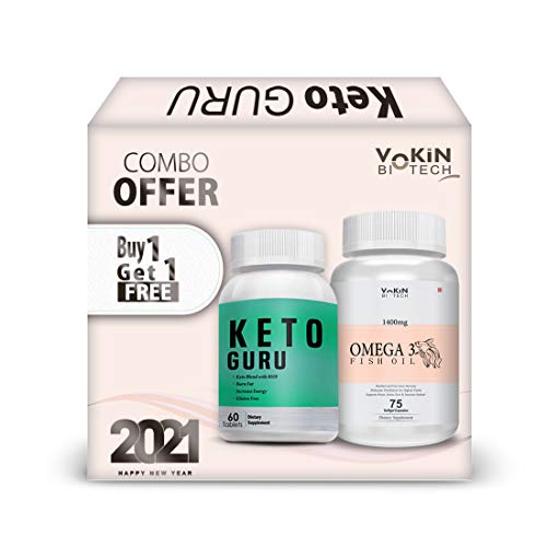 Vokin Biotech Keto Guru 60 Tablets for weight loss with Omega 3 Fish Oil 75 Softgel Capsule Free