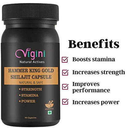 Vigini Natural Hammer King Gold Shilajit Ayurvedic Capsule Booster for Men Shilajit Extract, Ashwagandha, Safed Musli