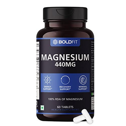 Boldfit Magnesium 440 Mg Supplement, Magnesium Oxide For Recovery Support, Relaxation & Energy Support - 60 Veg Tablets