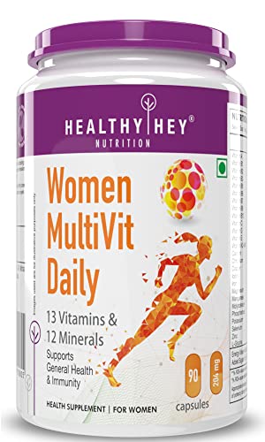 HealthyHey Nutrition MultiVitamin for Women - Multi-Vit Daily - 13 Vitamins & 10 Minerals - 90 Veg Capsules