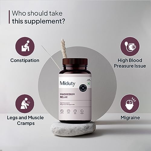 Miduty Palak Notes Magnesium Relax Supplement Tablets - Best Magnesium Bis glycinate For Men and Womps - Muscle Cramp-Migraine -Good Sleep-60 Capsules