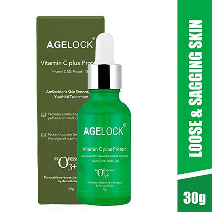 O3+ Agelock Vitamin C Protein Serum Antioxidant Anti-ageing Fine Lines & Wrinkle Removal Skin Smoothing for All Skin Types, 30g
