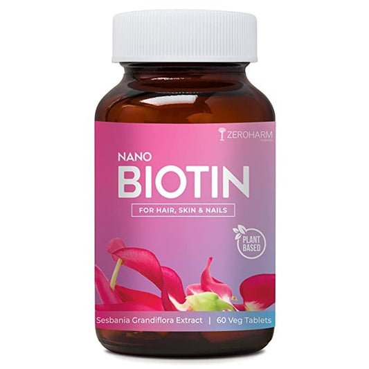 ZEROHARM Biotin Tablets for Hair, Skin and Nails | Biotin Vitamin B7 Tablets for Men and Women | Haimin for hair growth | No side effects (60 Tablets)