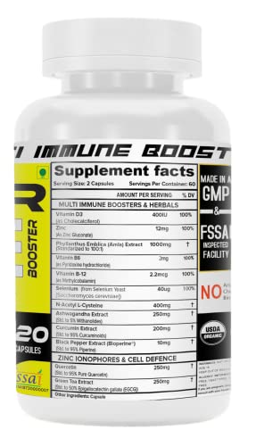 NutriJa Super Immune Booster - D3, Zinc, B6, B12, Curcumin, Quercetin, Herb Blends - Immunity Booster Supplement (120 Capsules)