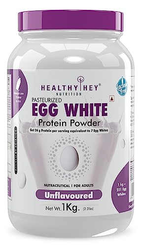 HealthyHey Nutrition HealthyHey 100% Egg White Protein - Instant Mix - 80% Protein - Non GMO & Lactose Free - 1 Kg (Unflavoured)
