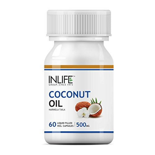 INLIFE Extra Virgin Cold Pressed Coconut Oil Capsules, 500mg – 60 Vegetarian Capsules