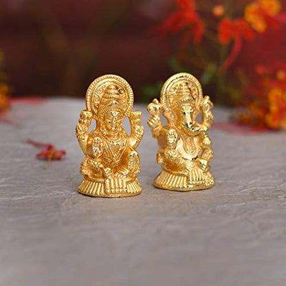 Collectible India Metal Laxmi Ganesh Idol Set - Gold Plated Lakshmi Ganesha Idols Statue