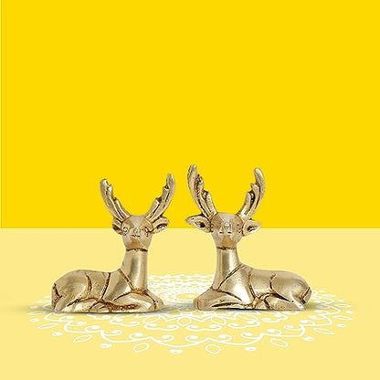 10Club 100% Pure Brass Deer Pair for Home Decor | Brass Decorative Items for Living Room | Deer Showpiece