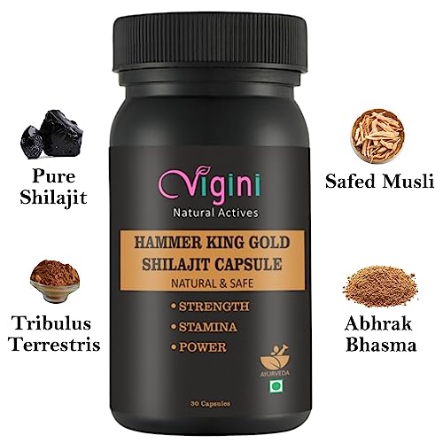 Vigini Natural Hammer King Gold Shilajit Ayurvedic Capsule Booster for Men Shilajit Extract, Ashwagandha, Safed Musli