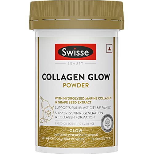 Swisse Collagen Glow Powder with 1000mg Hydrolised Collagen (Purest Form) and Grape Seed Extract - 30 Servings (For Both Men & Women)