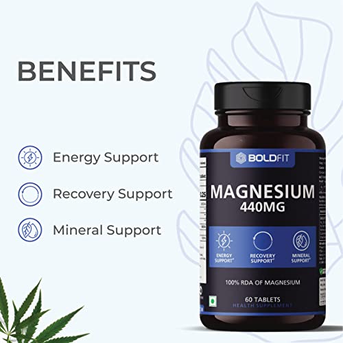 Boldfit Magnesium 440 Mg Supplement, Magnesium Oxide For Recovery Support, Relaxation & Energy Support - 60 Veg Tablets