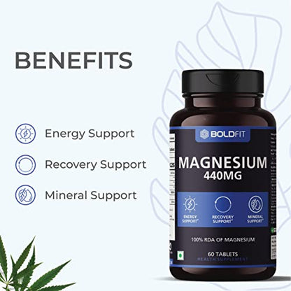 Boldfit Magnesium 440 Mg Supplement, Magnesium Oxide For Recovery Support, Relaxation & Energy Support - 60 Veg Tablets