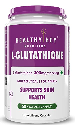 HealthyHey Nutrition Glutathione (Reduced) - Support Skin Health - 100% Vegetarian Source - 300mg - 60 Veg Capsules
