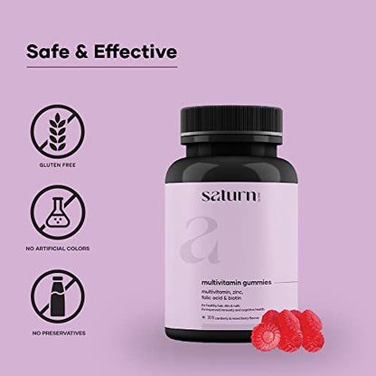 Saturn by GHC Multivitamin Gummies Promotes Thick Hair & Restores Skin Glow | Paraben, SLS-Free, Sulphate-Free & 100% Vegan (30 Gummies)