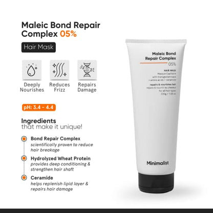 Minimalist Maleic Bond Repair Complex 05% Hair Mask For Dry, Damaged & Dull Hair | For Damaged & Treated Hair | 200 gm