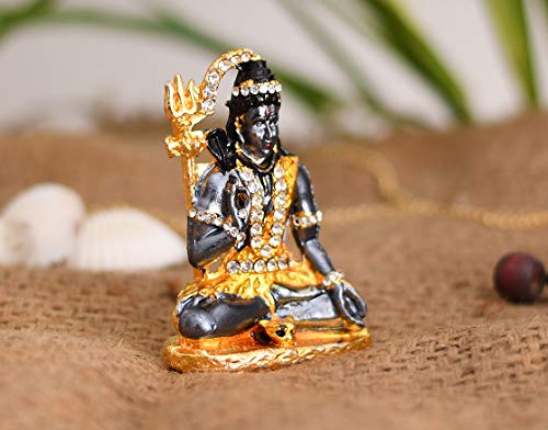 Collectible India Gold Plated Lord Shiva Statue Car Dashboard - Shiva Idol Showpiece - Lord Blessing Shiv Shankar Bholenath