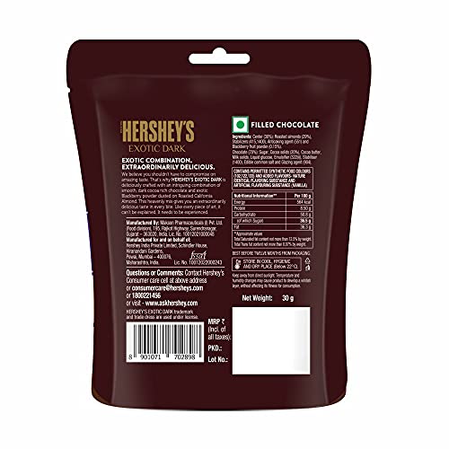 Hershey's Exotic Dark Chocolate - Californian Almond Sprinkled with BlackBerry Flavor 30g ( Pack of 8)