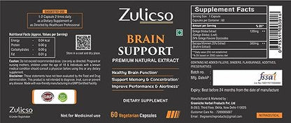 Zulicso Brain Support Vegetarian Capsules 500mg | Herbal & Natural | - 60 Veg Capsules
