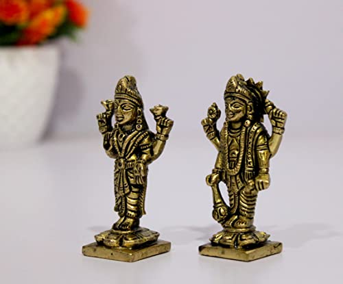 ESPLANADE Brass Lakshmi Narayan Pair - Lord Vishnu with Laxmi Idol Murti Statue Sculpture - 3" Inches | Pooja Idols | Home Decor