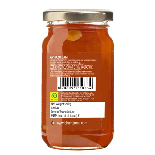 Bhuira|All Natural Jam Apricot Jam-240g Each|No Added Sugar|No Added preservatives |No Artifical Color Added |Pack of 2
