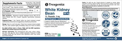 Trexgenics White Kidney Bean 1% Phaseolin 500 mg Carbohydrate Blocker (60 Veg Capsules)