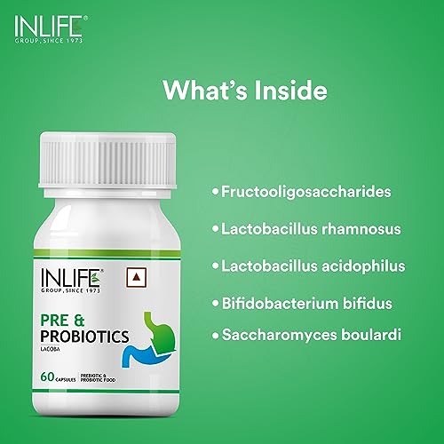 INLIFE Prebiotics and Probiotics Supplement for Men Women - 60 Capsules (Pack of 4)