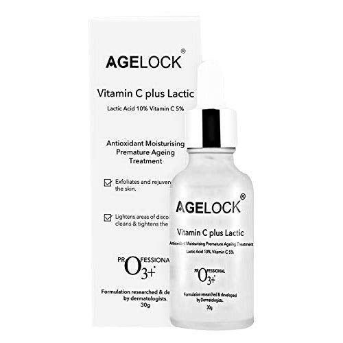 O3+ Agelock Vitamin C Lactic Acid Serum for Face Exfoliation, Anti Ageing, Moisturising & Whitening All Skin Types, 30g