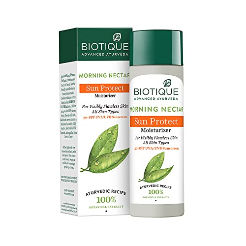 Biotique Morning Nectar Sun Protect Moisturizer SPF 30 UVA/UVB Sunscreen| Contains Wild Turmeric, Neawless Skin | Suitable for All Skin Types | 120 ml