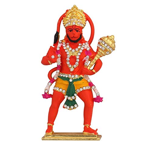 Relicon Lord Hanuman Idol | Bajrang Bali Ashirwad Idol (Design-49) Red Metal Statue for Car Dashboard  (L*B*H-5.5 x 1 x 9.8 Cm)