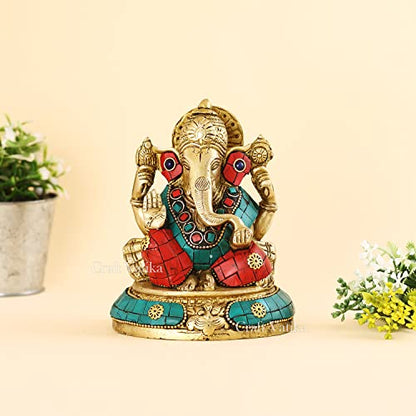 Collectible India Brass God Ganesha Idol Handmade Religious Statue Diwali Gifts Home Decor