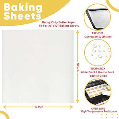 RANUR Phoenix Butter Paper Sheets, Specialized Baking Sheets, Non-Sticky for Microwave, Oven, Wrapping Food Colour White, 10" X 10" (Pack of 100)