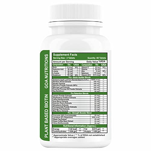 GOA NUTRITIONS Biotin Tablets For Hair Growth Supplements With 10000mcg Plant Based Powder, Vitamin r Fall For Women Men-60 Tablet (No Capsules Pack1)