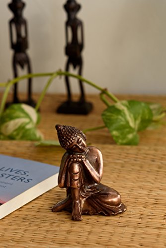 eCraftIndia Resting Buddha on Knee Metal Showpiece (7.5 cm x 5.38 cm x 9.38 cm, Brown, AGB506)
