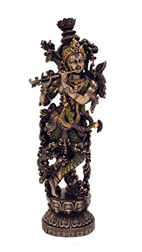 Collectible India 15" Large Krishna Idol - Bronze Finish- Lord Krishan Murti Statue Hindu Religious (Size 15 x 5 Inches)