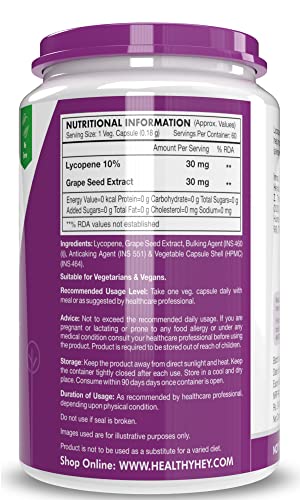 HealthyHey Nutrition Lycopene 30mg 60 Vegetable Capsules (Pack of 1)