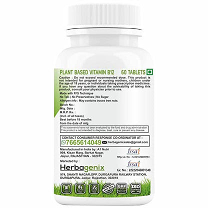 HERBAGENIX Vitamin b12 Supplements With Alpha Lipoic Acid ALA, Vit d (as d3), And Super Foods, No Sut Energy Metabolism And Nerve Strength- 60 Tablets