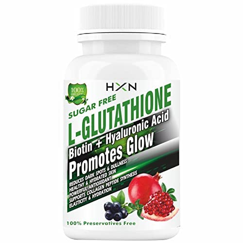 HXN 1000mg Glutathione Tablets For Skin Whitening. L-Glutathione, Vitamin C, E, Hyaluronic Acid, Alps Health & Face Hydration -90 (Sugar Free, Pack 1)