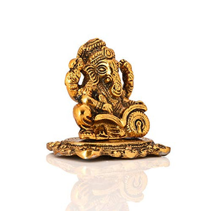 Collectible India Aluminium Ganpati Sitting Idol, 3'' x 2.5'' x 2'', Golden (Model Number: GBS193)