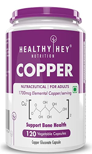 HealthyHey Nutrition Chelated Copper Gluconate - Non-GMO, Gluten Free - 1700mcg - 120 Veg Capsules
