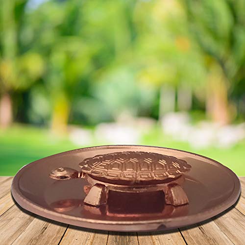 Divya Mantra Feng Shui Pure Copper 1.5 Inch Tortoise/Turtle with 2.25 Inch Diameter Water Plate; Vastu Living