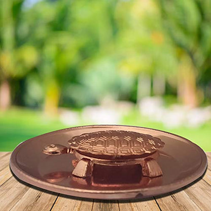 Divya Mantra Feng Shui Pure Copper 1.5 Inch Tortoise/Turtle with 2.25 Inch Diameter Water Plate; Vastu Living