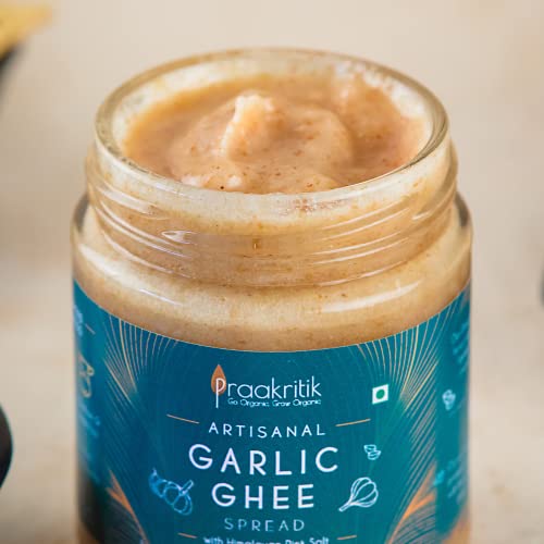 Praakritik Garlic Ghee Spread With Himalayan Pink Salt 200 ml | 93% A2 Desi Gir Cow's A2 Ghee | No preservatives | Garlic Bread Spread