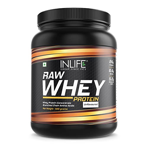 INLIFE 100% Raw Whey Protein Powder Concentrate Instantized – (Unflavoured) (500gm (Unflavoured))