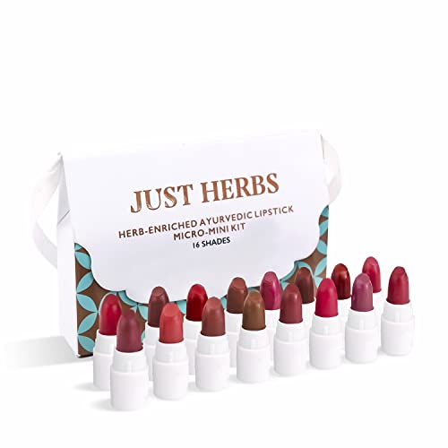 Just Herbs Ayurvedic Creamy Matte Lipstick Set For Lip Hydrating & Moisturizing, Suitable For All Indian Tones 38gm ( Pack of 16)