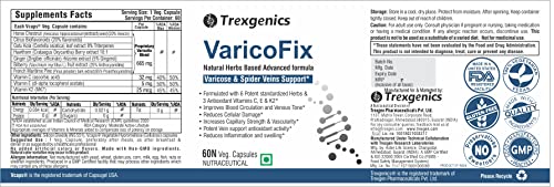Trexgenics® VaricoFix Complete Varicose Veins & Blood Circulation Support Natural Herbs & Vitamins Complex (60 Veg. Capsules)