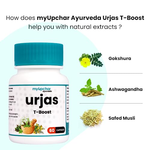 myUpchar Ayurveda Urjas T-Boost Capsule with Ashwagandha, Safed Musli, Gokshura & Kapikacchu | 60 Veg Capsules