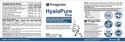 Trexgenics Hyalapure Plus Advanced Joint Lubrication & Skin Care Complex with Hyaluronic Acid 50mg, MSM 500mg & Vit C (60 Veg Capsules)